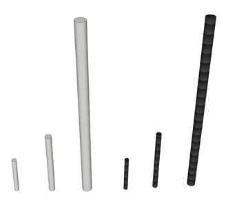 22-cm, 38-cm and 1-m booms compared