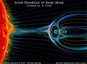 Artist rendition of solar wind. Credit: Y. Kamide